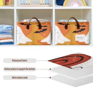 Exnundod Collapsible Storage Bin Halloween Ghost Boo Cute Organizer Storage Shelf Basket Cartoon Storage Boxes with Handles for Closet Blanket Toys Home Dorm Office