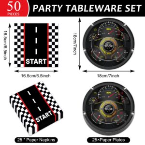 50Pcs Race Car Party Plates and Napkins Start Your Engines Dessert Plates Racing Themed Party Decorations Race Car Party Plates Tableware Set Serves 25 Guests Kids Birthday Baby Shower Party Supplies