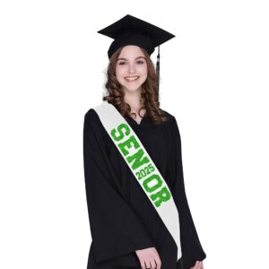 6Pcs White Senior 2025 Satin Sashes with Green Glitter Letters Senior 2025 Decorations - 2025 Graduation Celebrations Sashes - Senior Cheer Sash - Cheerleader Sash - Class Competition Sashes