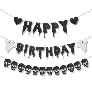 glitter halloween birthday banner, heart ghost skull halloween happy birthday party decorations spooky happy birthday garland sign for party baby shower decor supplies