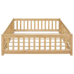 PVWIIK Full Size Montessori Floor Bed Frame with Convertible Door & Wood Slats for Kids,Wood Montessori Bed with Safety Guardrails for Girls & Boys,Natural