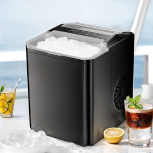 ice maker, portable countertop icemaker machine, self cleaning quiet 2 sizes bullet cubes makers, 9 cubes in 6 mins, 26lbs/24hrs with ice scoop, basket for home kitchen party