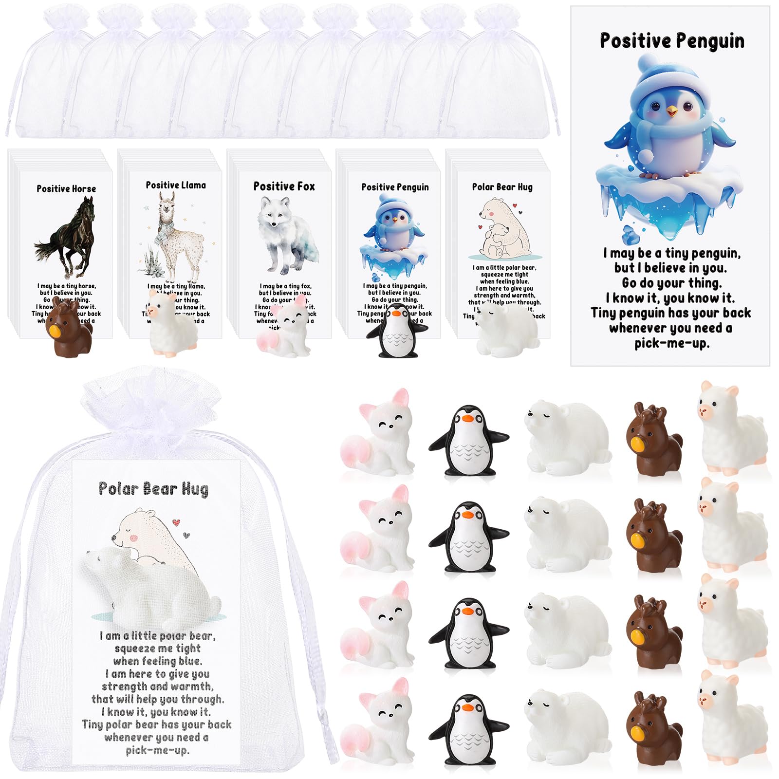 Suzile 50 Set Employee Appreciation Gifts Bulk Winter Polar Animal Figures Thank You Holiday Gift Pun Inspirational Cards for Coworker Funny Resin Penguin Polar Bear Fox Alpaca Pony Office Favor