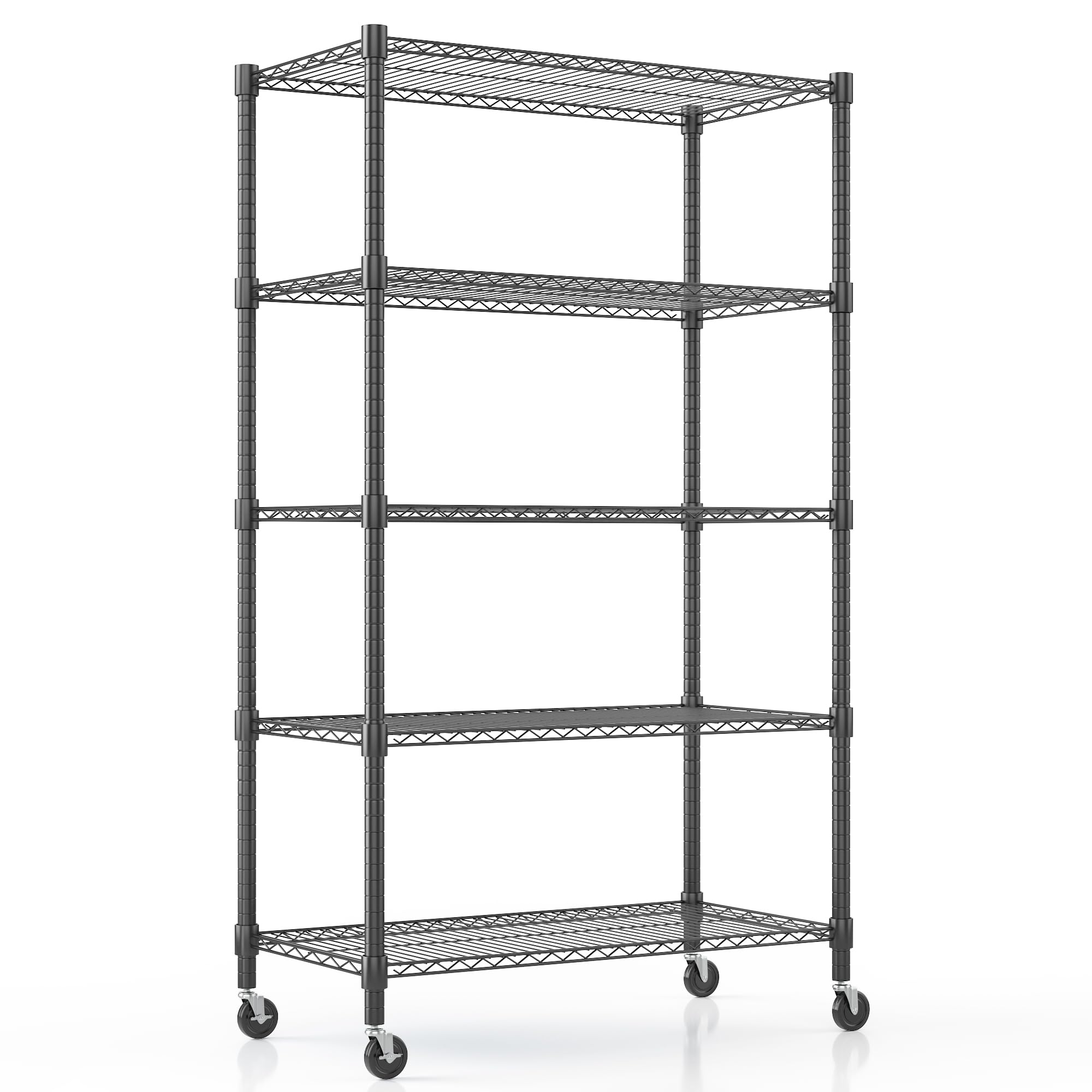 Himimi 18" D×36" W×82" H Storage Shelves with Wheels Metal Wire Shelving Unit 5 Tier Adjustable Shelving Heavy Duty Garage Shelf Organizer Rack Loads 2000LBS，Black