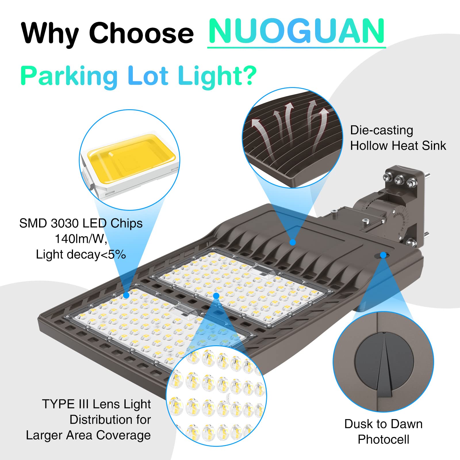 400W LED Parking Lot Light 56000LM with Photocell, 5000K Shoebox Pole Light with Arm Mount AC100-277V, UL DLC ETL Listed, IP65 Waterproof Commercial Street Area Lighting for Driveway/Roadway/Yard