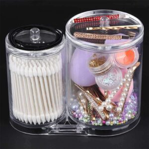 JFHEUEHY Clear Plastic Qtips Holder Organizer Storage Box for Cotton Balls, Swabs, Rounds, and Floss - Stylish Bathroom Essential