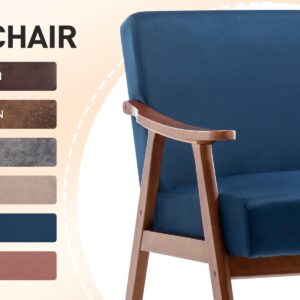 JOYBASE Accent Chair Mid-Century Modern Chair with Wood Frame Upholstered Reading Armchair for Living Room, Office, Bedroom (Velvet, Blue)