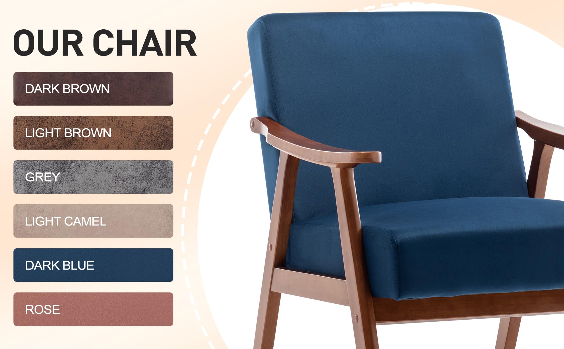 JOYBASE Accent Chair Mid-Century Modern Chair with Wood Frame Upholstered Reading Armchair for Living Room, Office, Bedroom (Velvet, Blue)