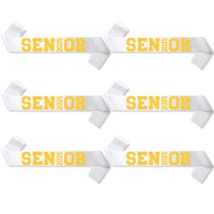 6pcs white senior 2025 satin sashes with gold glitter letters senior 2025 decorations - 2025 graduation celebrations sashes - senior cheer sash - cheerleader sash - class competition sashes