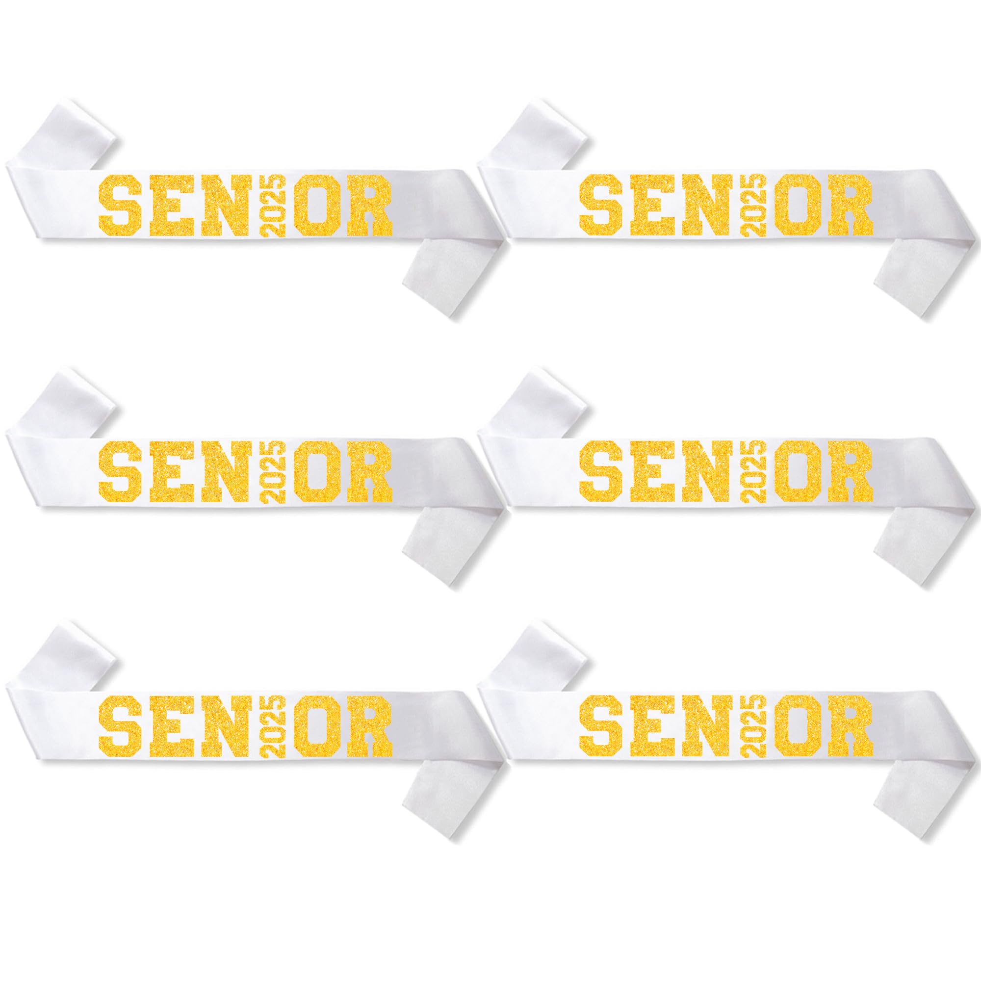 6Pcs White Senior 2025 Satin Sashes with Gold Glitter Letters Senior 2025 Decorations - 2025 Graduation Celebrations Sashes - Senior Cheer Sash - Cheerleader Sash - Class Competition Sashes