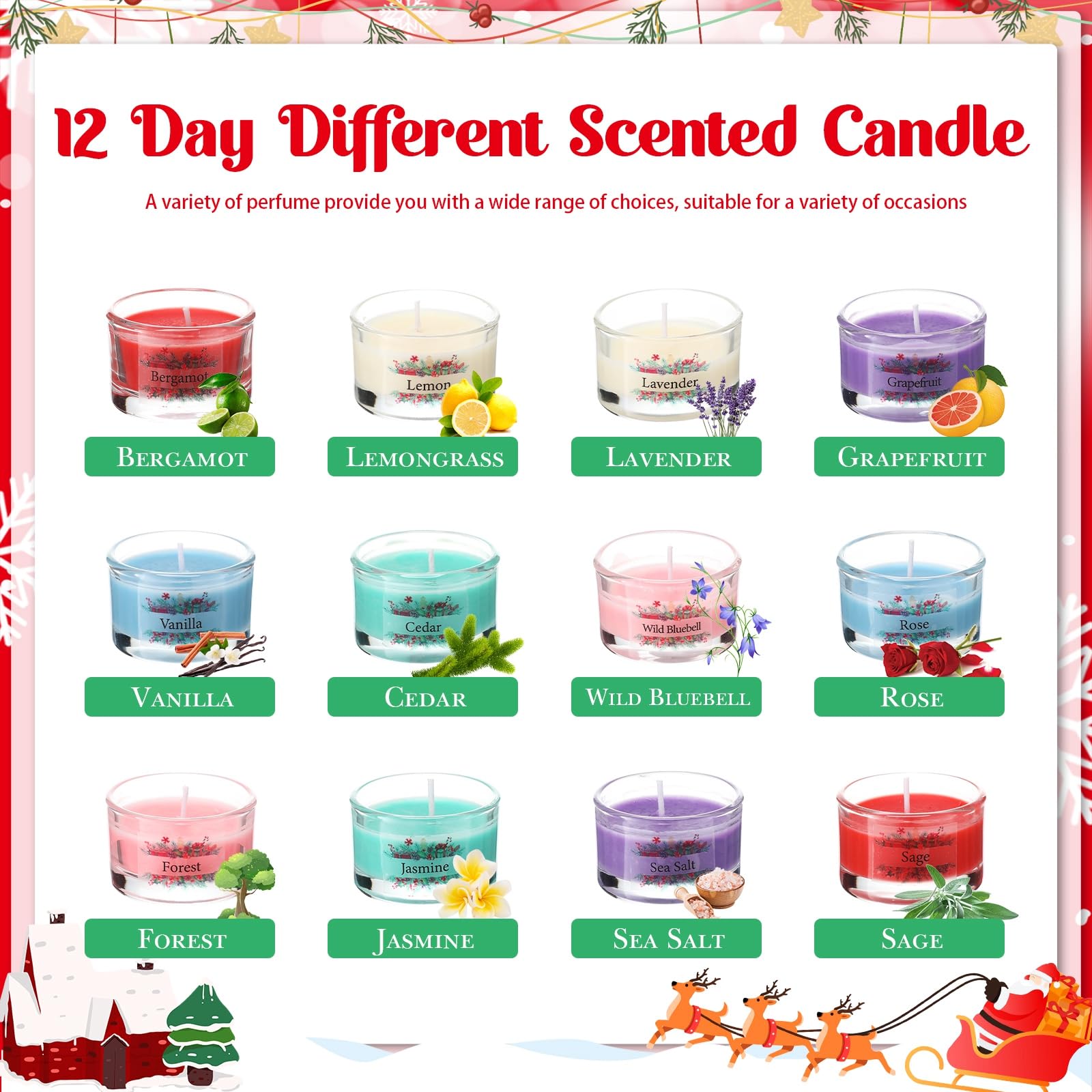 Conelist 12 Days Christmas Advent Calendar 2024 Scented Candles Gift for Women Adult Christmas Countdown Calendar with Assorted Scented Candle 1 oz Soy Wax Candles