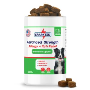 Sparktek Allergy Soft Chews Supports Dog Seasonal Allergies-Hot Spots-Itch Relief - Enhanced with Omega-3 Fatty acids,Tumeric Root,Grape Seed Extract,Quercetin,Pumkin Powder to Help The Immune System