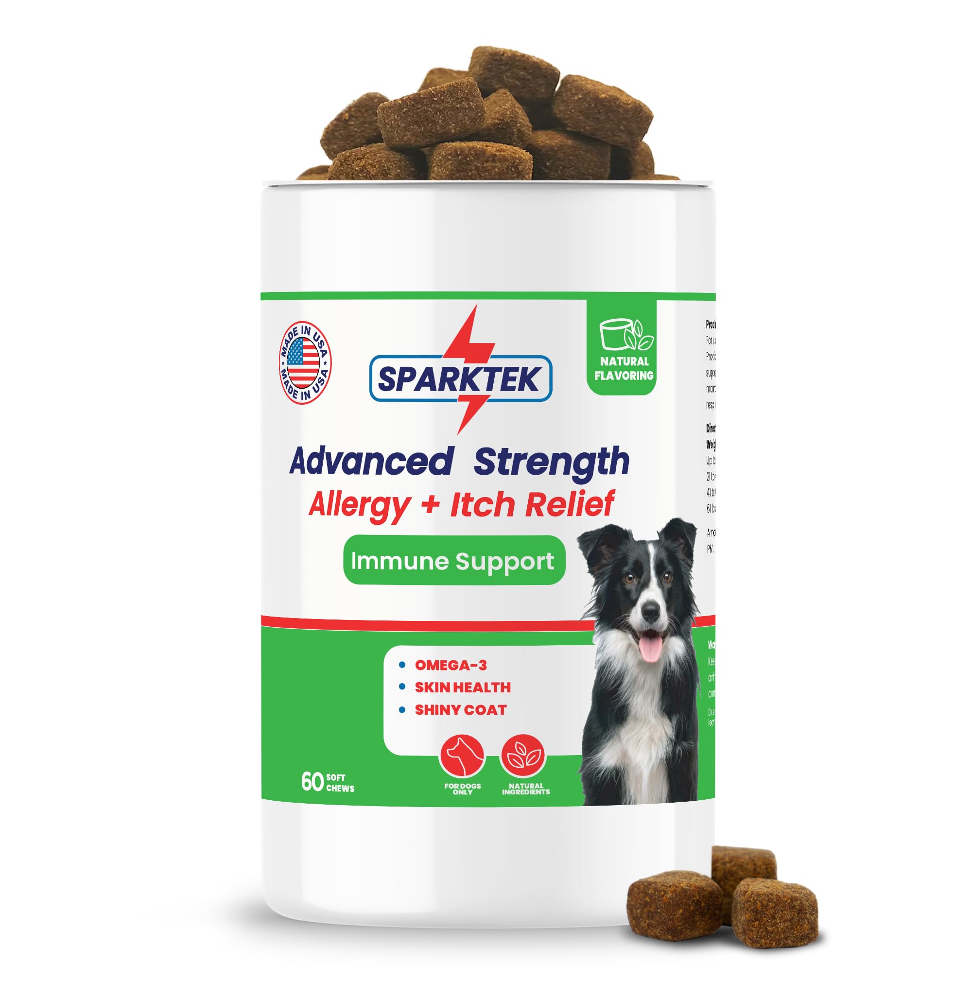 Sparktek Allergy Soft Chews Supports Dog Seasonal Allergies-Hot Spots-Itch Relief - Enhanced with Omega-3 Fatty acids,Tumeric Root,Grape Seed Extract,Quercetin,Pumkin Powder to Help The Immune System