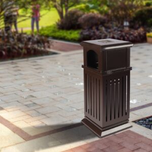 YUMIONB Garbage Can, 15.8'' L x 15.8'' W x 35.5'' H Commercial Garbage Cans Industrial Garbage Cans Locking Trash Can Outdoor Garbage Can with Lid Large Trash Can for Courtyards, Parks (Brown)