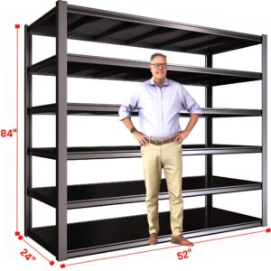 PMKES 6-Tier Heavy Duty Garage Shelving Unit, 52" W x 84" H x 24" D Garage Storage Shelves, Adjustable Industrial Shelving, Commercial Metal Shelf Rack for Warehouse, Pantry, School, Shop, Basement