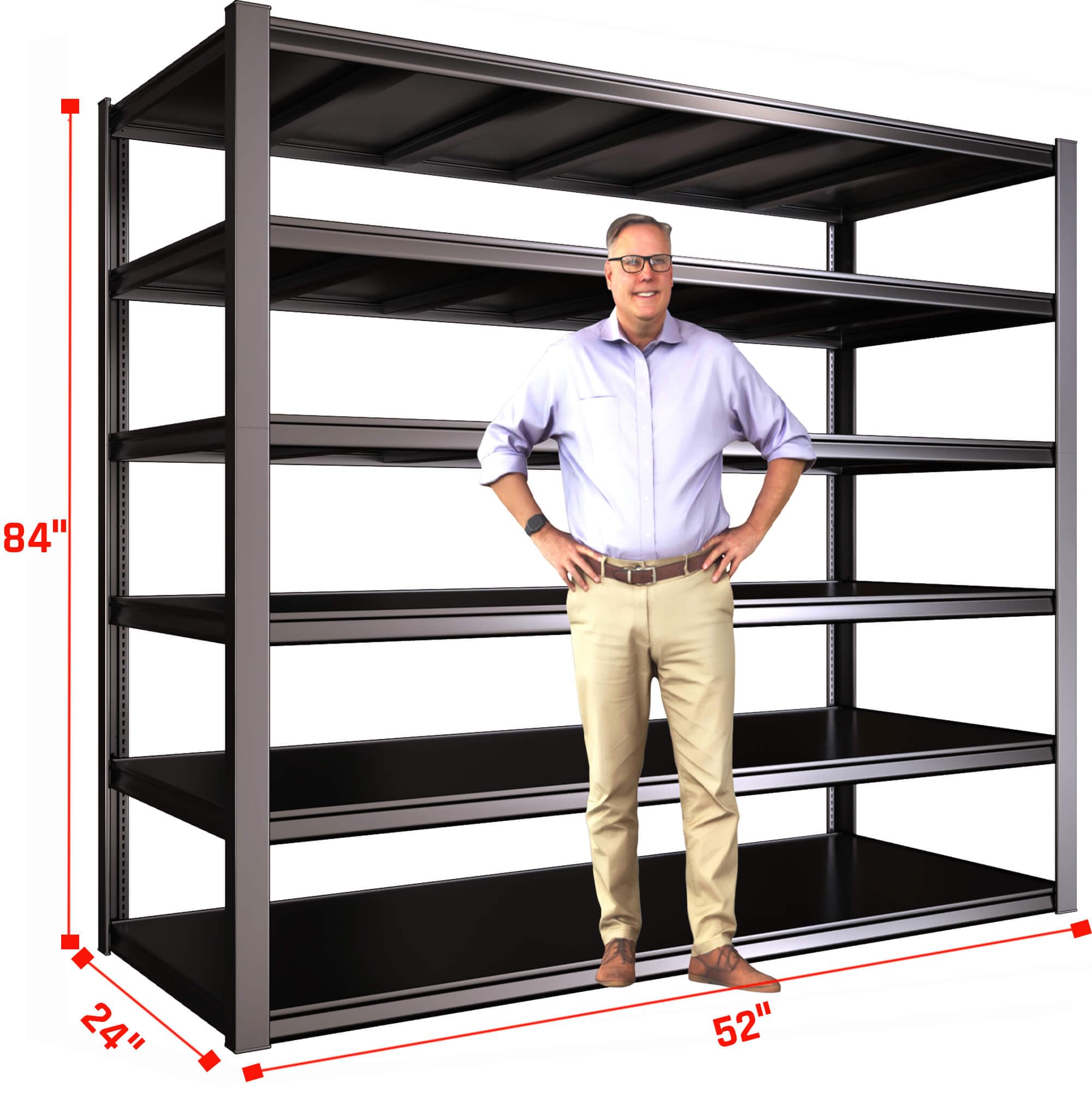 PMKES 6-Tier Heavy Duty Garage Shelving Unit, 52" W x 84" H x 24" D Garage Storage Shelves, Adjustable Industrial Shelving, Commercial Metal Shelf Rack for Warehouse, Pantry, School, Shop, Basement