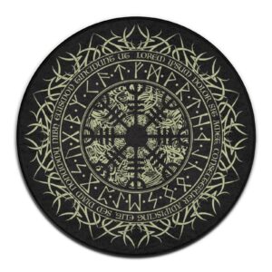 washable round rug circle area rugs for bedroom entryway non slip carpet for living room coffee table kitchen (norse viking vegvisir runic compass)