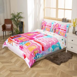 Feelyou Christmas Pink Comforter Cover Set Cute Deer Print Bedding Set Full Size for Kids Boys Girls Bedroom Bed Decor Xmas Christmas Duvet Cover Soft Bedspread Cover,No Comforter