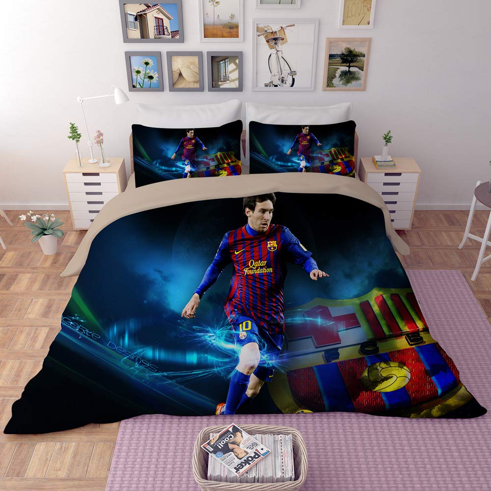 Bedding Cartoon Duvet Cover for Kids Football Superstar Cute Bedding Sets 3D Printed Lightweight 3 Pieces Duvet Cover Sets with 1 Duvet Cover and 2 Pillow Pillowcases for Adult (Twin, P1)