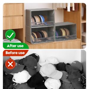 Beveetio 2 Pcs Hat Storage Box With PVC Dustproof Cover, Space Saving Hat Organizer For Baseball Caps, Baseball Cap Organizer For Pack Hats, Stackable Cap Holder Organizer, Hat Organizer For Closet