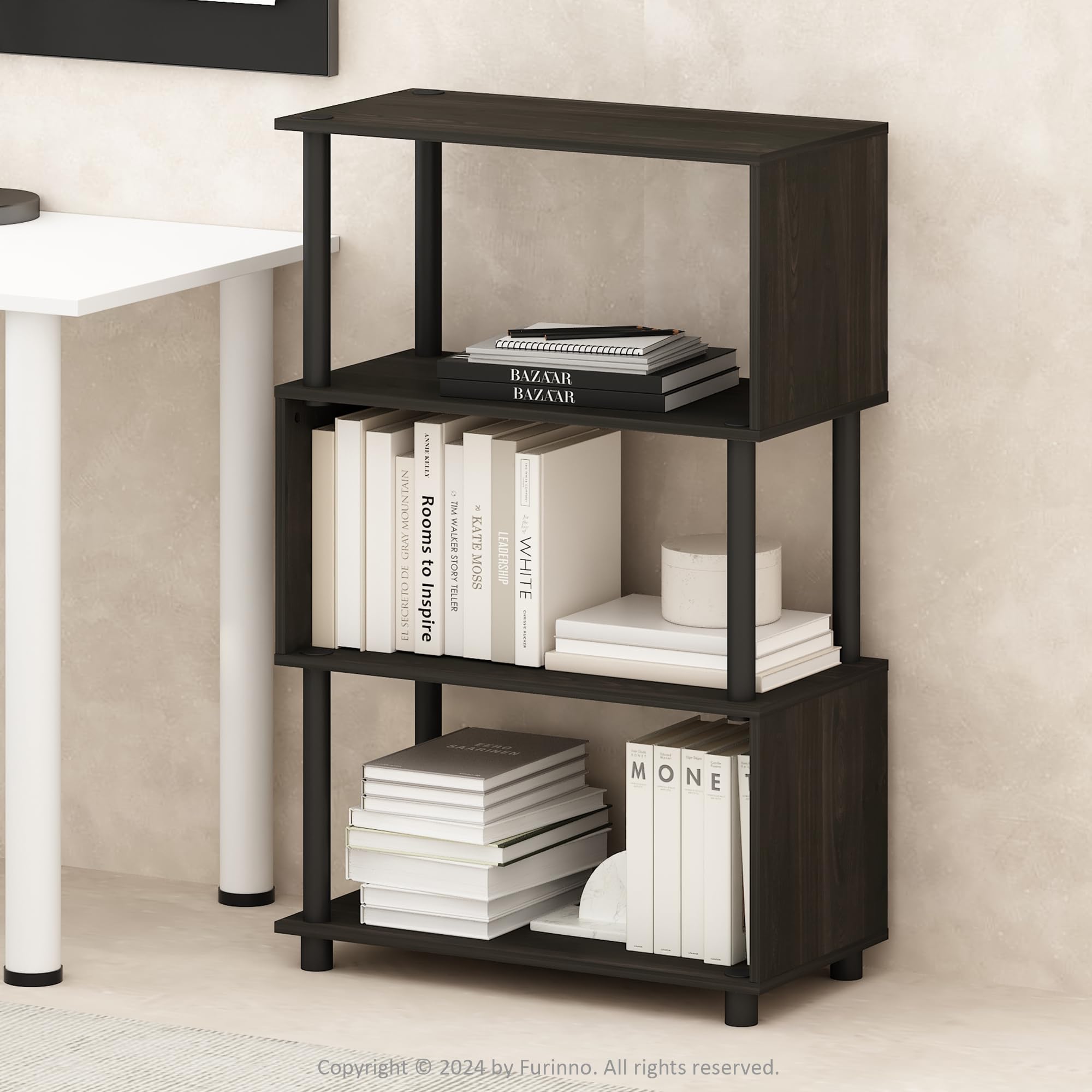 Furinno Reed 4-Tier S-Shaped Bookcase, Bookshelf, Espresso