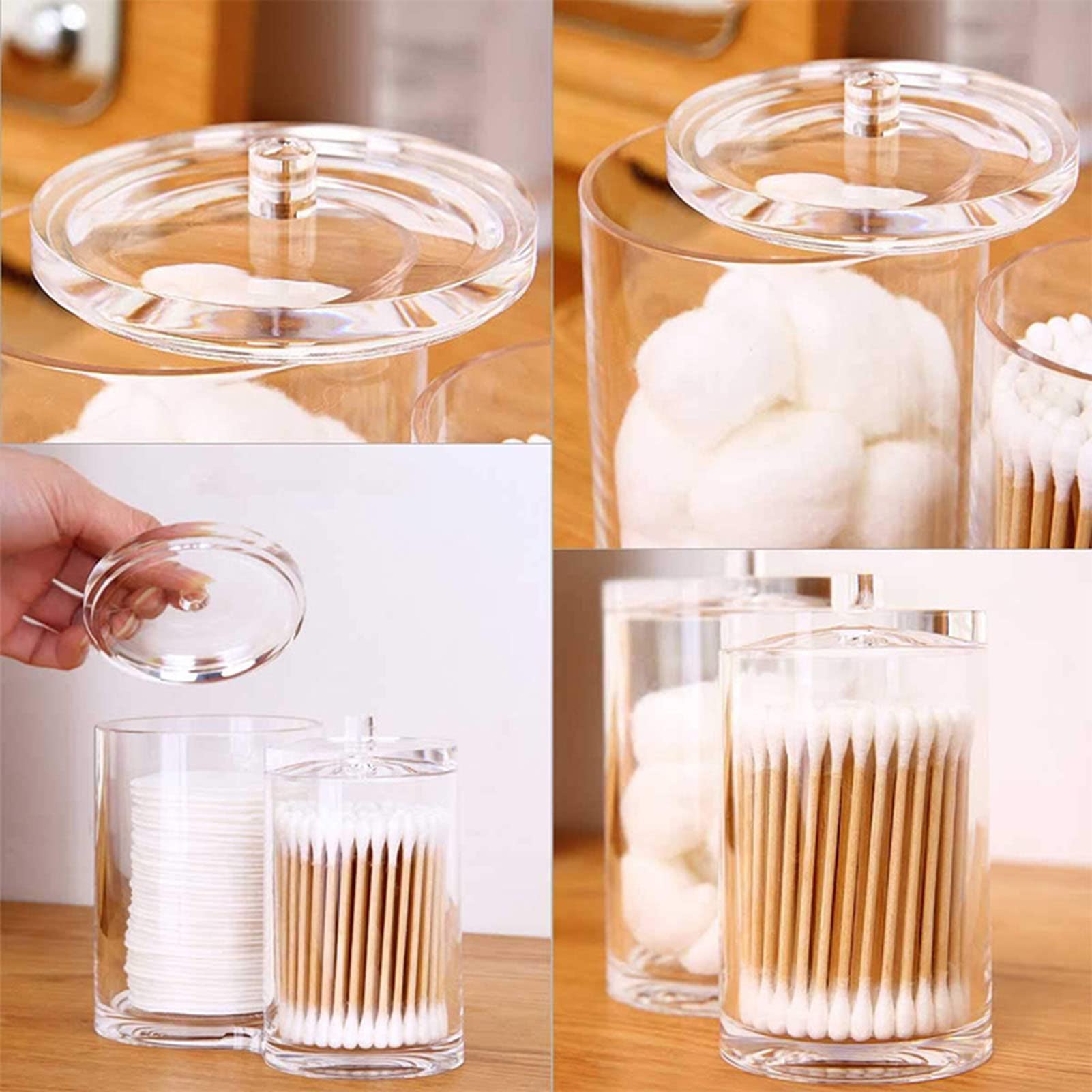 JFHEUEHY Clear Plastic Qtips Holder Organizer Storage Box for Cotton Balls, Swabs, Rounds, and Floss - Stylish Bathroom Essential