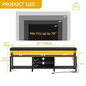 DWVO LED TV Stands for Living Room, Entertainment Center with Storage, TV Stand for 70 65 inch TVs, TV Console Cabinet with Power Outlet, Gaming Media Stand, Black