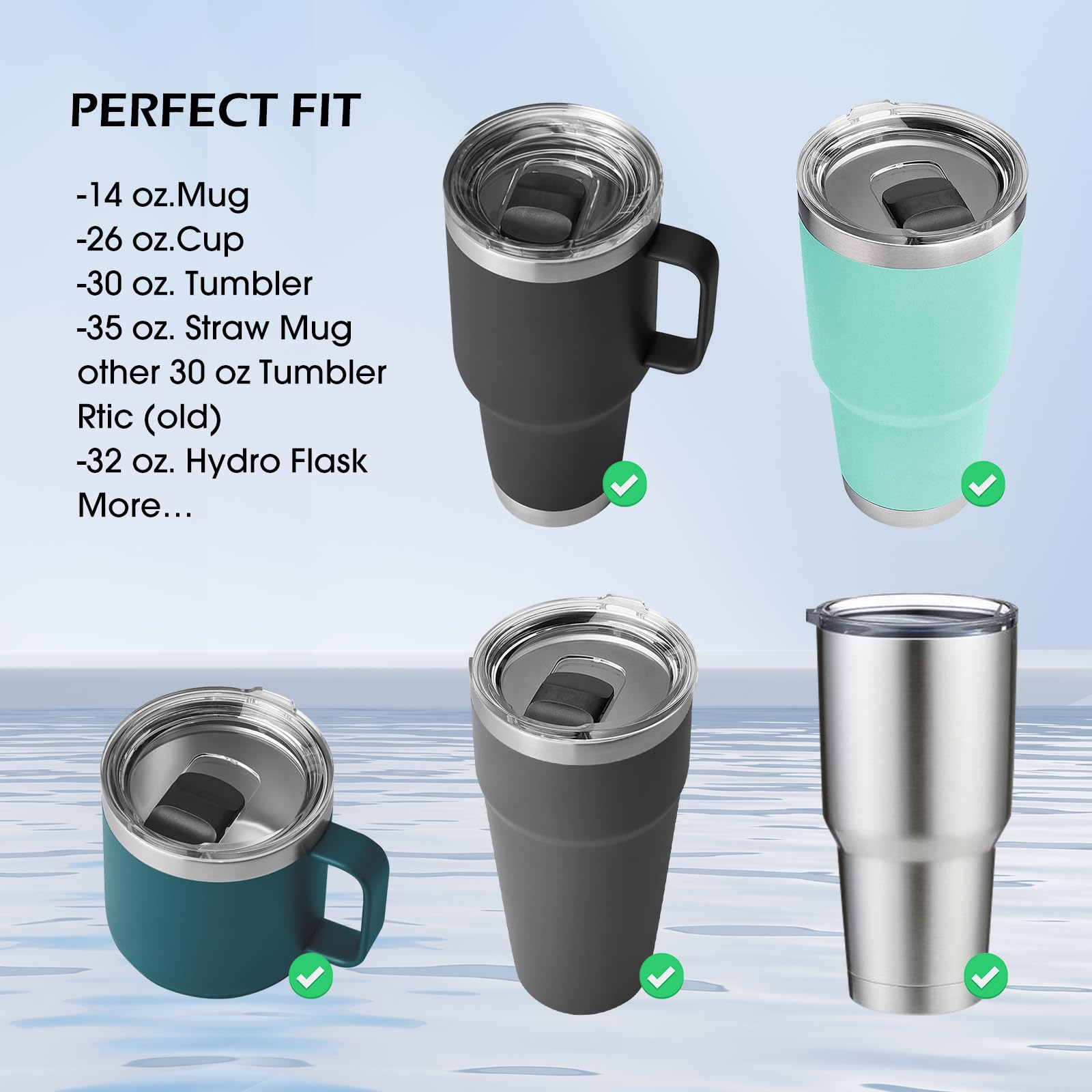 30 oz Tumbler Lid for YETI, 2 Pack Magnetic Top Replacement Lids Compatible for 30 oz Tumbler, 14 oz Mug and 35 oz Straw Mug (With 2 Magnetic Slider Replacement & 2 Replacement Rubber Lid Seals)