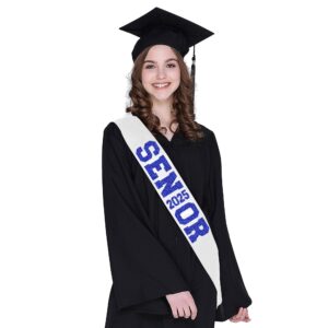 6Pcs White Senior 2025 Satin Sashes with Blue Glitter Letters Senior 2025 Decorations - 2025 Graduation Celebrations Sashes - Senior Cheer Sash - Cheerleader Sash - Class Competition Sashes