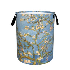 laundry basket, large waterproof laundry hamper with handle round oxford cloth foldable storage box for clothes storage, room decoration, toy storage, gift basket(van gogh almond tree blossom)