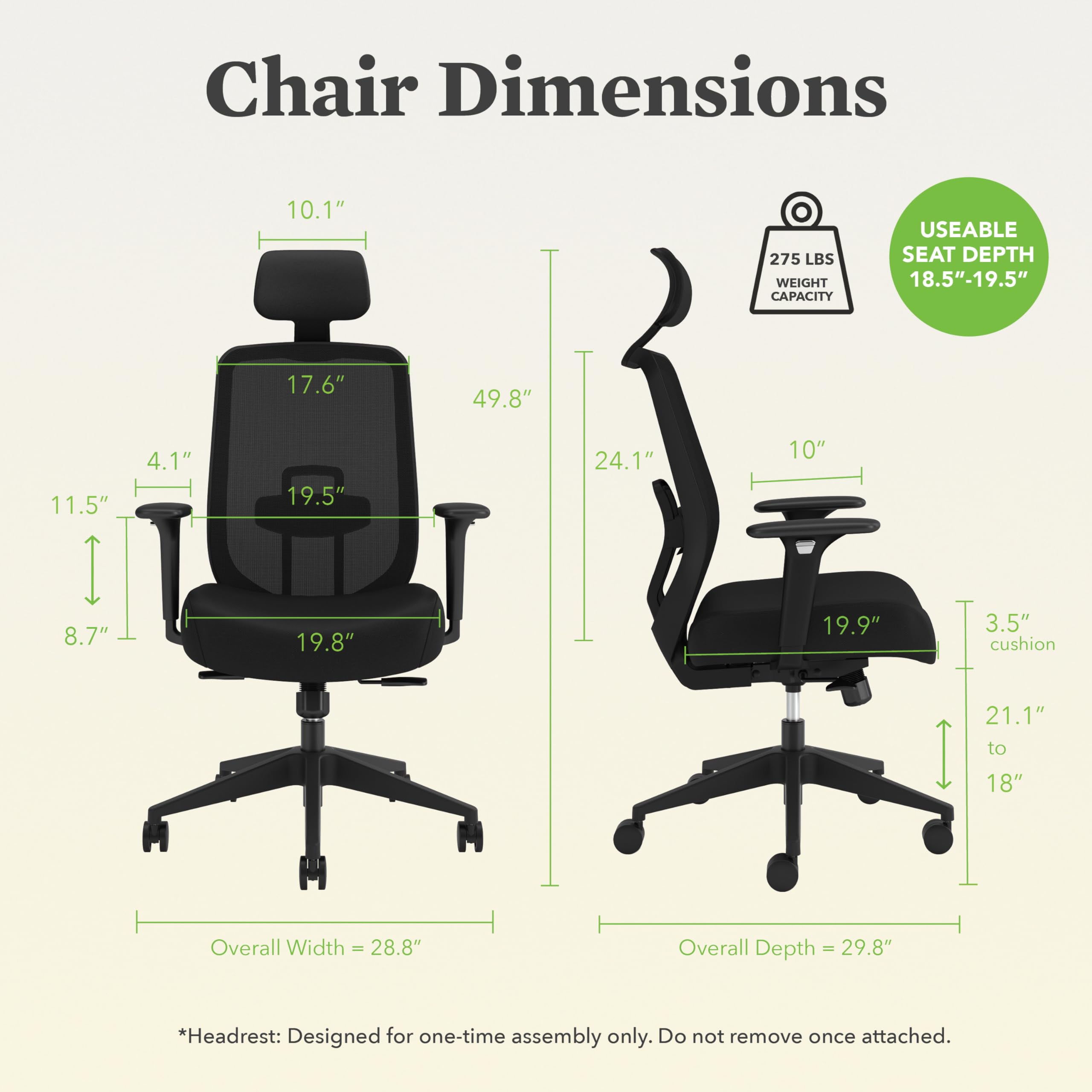 HON Altern Ergonomic Office Chair with Headrest - 3.5 Inch Thick Foam Cushion Seat Mid Back Mesh Desk Chair - Adjustable Lumbar Support, Arms, Synchro-Tilt Tension, Seat-Slide Controls - Black