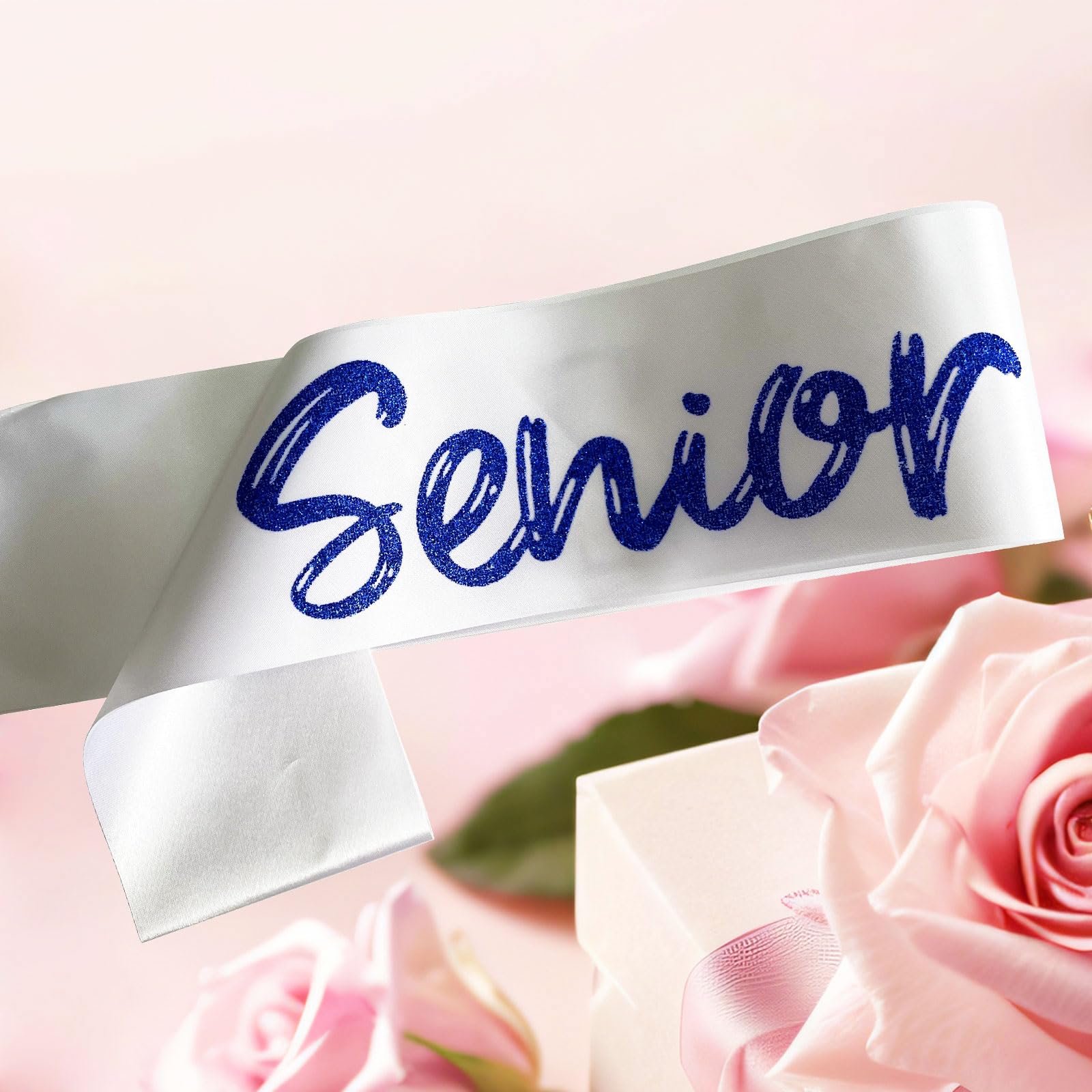 4Pcs White Senior Sash 2025 Satin with Blue Glitter Letters - Senior Cheerleader 2025 Sash - 2025 Graduation Celebrations Sashes - Senior Cheer Sash - Class Competition Sashes - White Blue