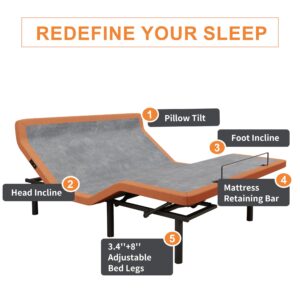 Split King Adjustable Bed Frame + 14” Hybrid Matt, Bed Base with Massage, Pillow-tilt, Smart APP Control, Ergonomic Incline, Zero Gravity, Dual USB Port, Under Bed Light, Wireless Remote, 5000 Series