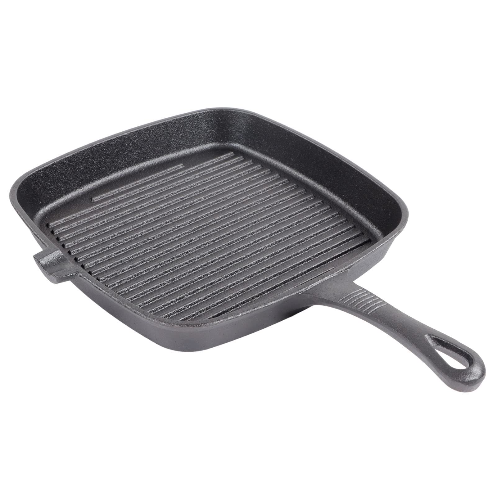 Cast Iron Grill Pan, Ergonomic Long Handle, Convenient Pour Spout, Square Grill Pan for Home, Outdoor, Camping, Restaurant