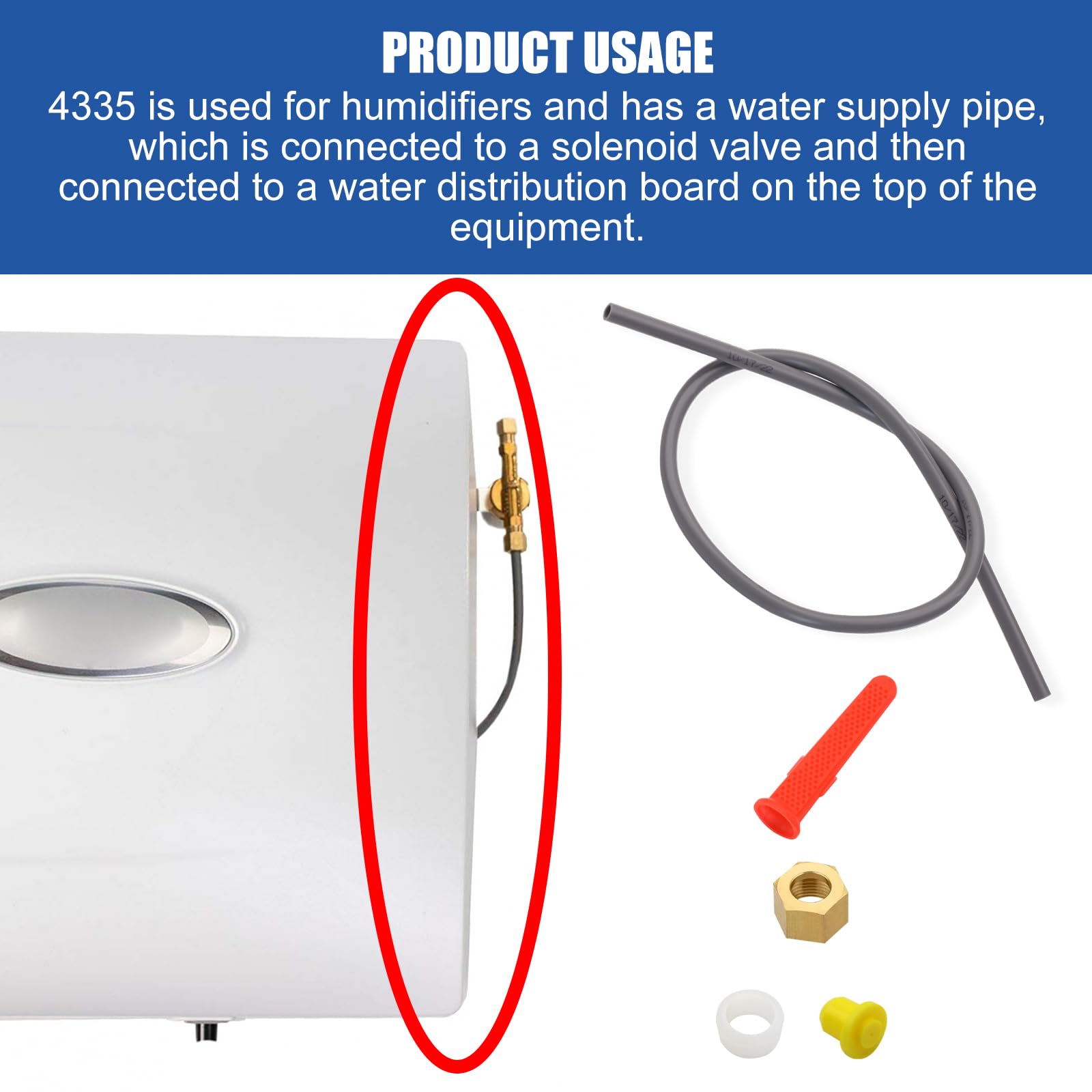 IHOUMEX 4335 Feed Tube with Sleeve Compatible with 600 Aprilaire Humidifiers 400, 500, 600A,Includes Water Distribution Tray (4331), Yellow Orifice (4231), in-line Strainer (4004)