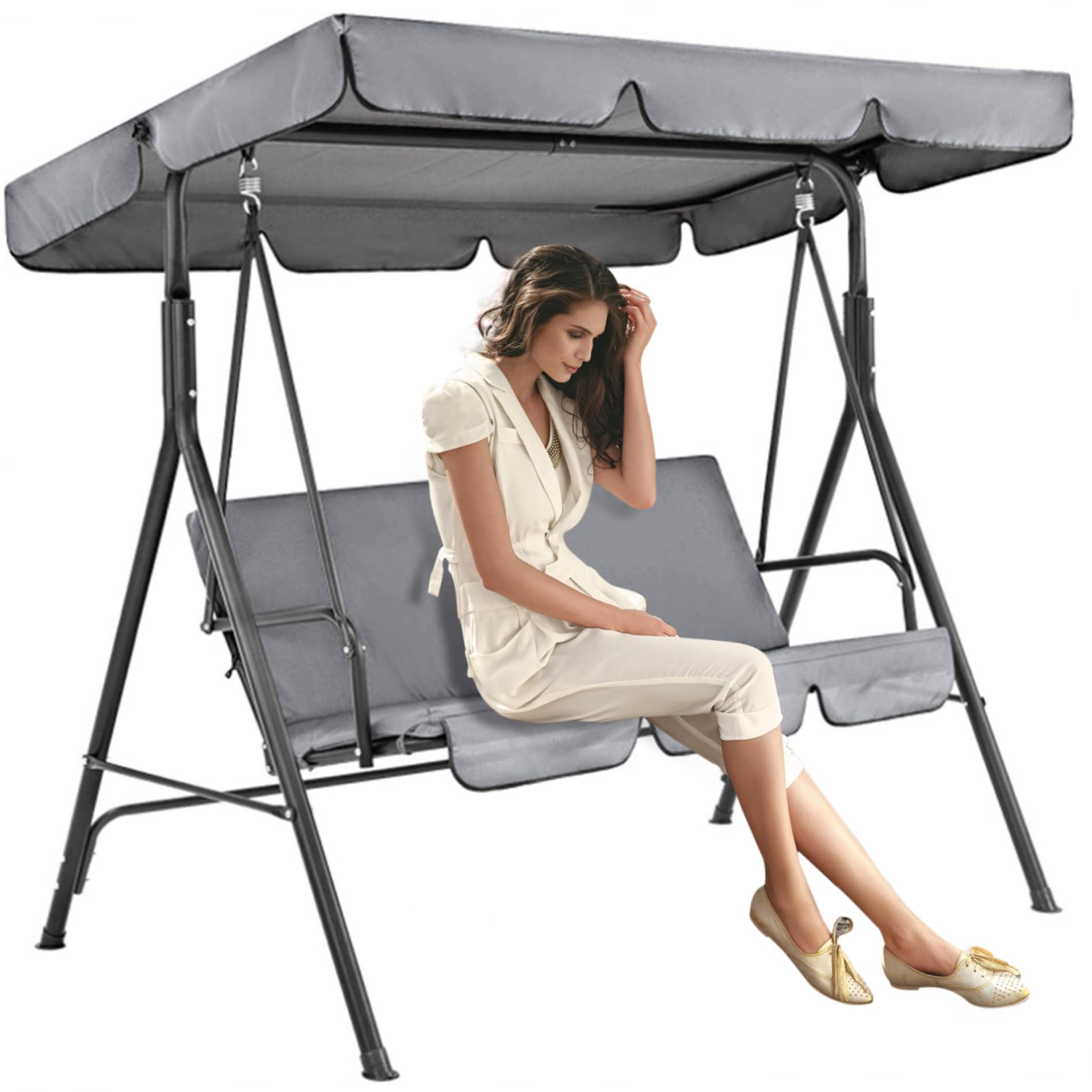 Swing Canopy Replacement with Seat Cover Porch Swing Canopy Replacement 2Pcs/Set Waterproof Outdoor Swing Canopy UV Protection Oxford Cloth Porch Swing Canopy Replacement, Grey.