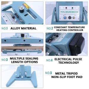 Pedal Heat Sealer,Pedal Impulse Sealer,Adjustable Height,350-800mm Seal Length,2-5mm Sealing Width,0.2-2s Sealing Time,for Sealing Food (Singleheating 650mm)