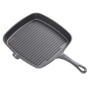 cast iron grill pan, ergonomic long handle, convenient pour spout, square grill pan for home, outdoor, camping, restaurant