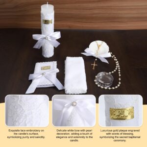 Baptism Candle Set for Boys and Girls,5 PCS Baptism Kit Catholic Candle,Baptism Shell,Towel,Rosary,Bible for Baby Dedication Christening Gift,Velas para Primera Comunión De Niño Bautizo De Niña