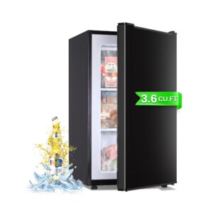 rosmena upright freezer, 3.6 cu.ft small freezer with reversible single door, 3-speed temperature adjustment (down to -13°f), standing mini freezer with 3-layer condenser tube for home, kitchen