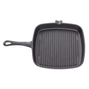 Cast Iron Grill Pan, Ergonomic Long Handle, Convenient Pour Spout, Square Grill Pan for Home, Outdoor, Camping, Restaurant