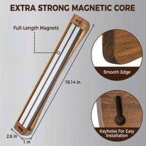 Woodronic Magnetic Knife Holder, 16 Inch Walnut Wood Knife Strips for Wall, Full Length Magnetic Strip Rack for Kitchen Knives & Tools