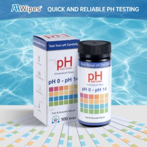 AAwipes pH Test Strips 0-14: 100 Strips Universal Litmus Paper pH Test Strips for Liquid Testing & Water & Food and Urine and Saliva, pH Level Testing from 0-14 Fast Results in Seconds (K05-100)