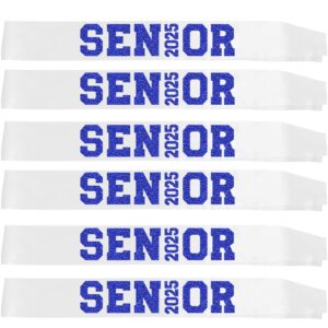 6Pcs White Senior 2025 Satin Sashes with Blue Glitter Letters Senior 2025 Decorations - 2025 Graduation Celebrations Sashes - Senior Cheer Sash - Cheerleader Sash - Class Competition Sashes