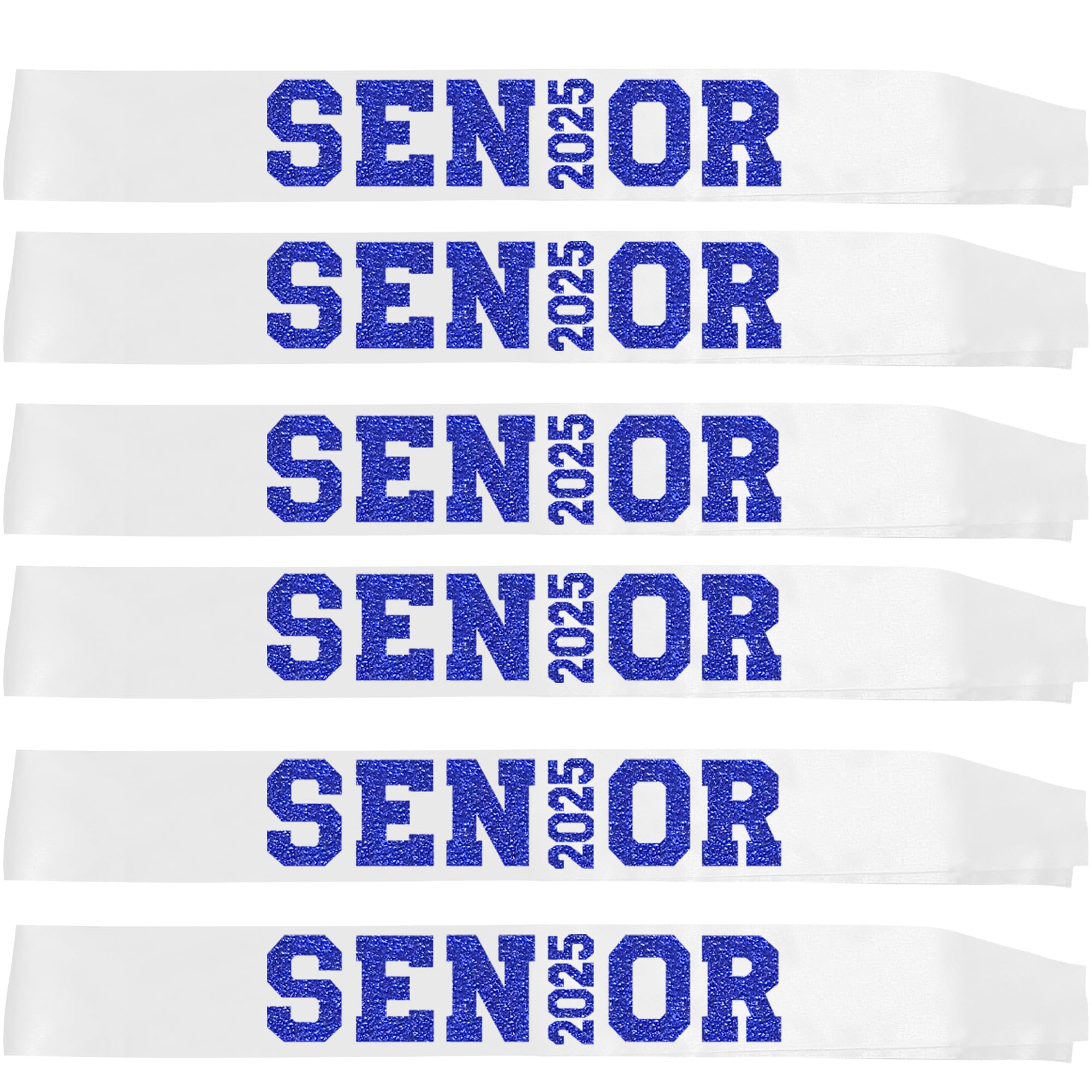 6Pcs White Senior 2025 Satin Sashes with Blue Glitter Letters Senior 2025 Decorations - 2025 Graduation Celebrations Sashes - Senior Cheer Sash - Cheerleader Sash - Class Competition Sashes