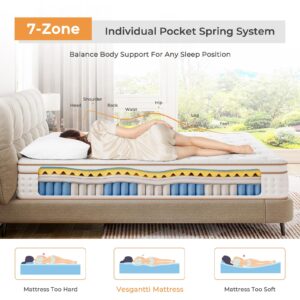 Vesgantti Full Mattress, 10 Inch Memory Foam Hybrid Mattress in a Box with Individual Pocket Spring, Full Size Mattress for Pressure Relief, Motion Isolation, Medium Firm Support