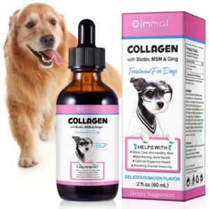 liquid collagen for dogs, 60ml dog liquid collagen with biotin, msm & ginger for itch allergies relief, skin and coat supplement, boosting overall immunity, joint support