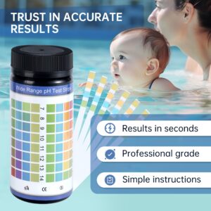 AAwipes pH Test Strips 0-14: 100 Strips Universal Litmus Paper pH Test Strips for Liquid Testing & Water & Food and Urine and Saliva, pH Level Testing from 0-14 Fast Results in Seconds (K05-100)