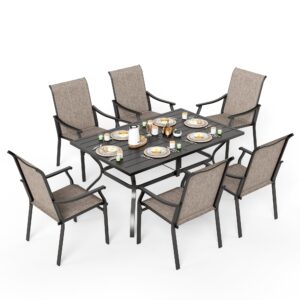 SUNSHINE VALLEY Patio Dining Sets for 6, 7 Piece Patio Table and Chairs Set of 6, Outdoor Dining Set with Metal Patio Table & 6 Textilene Chairs, Outdoor Table and Chairs Set for Garden Backyard Deck