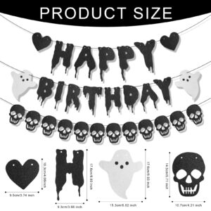 Glitter Halloween Birthday Banner, Heart Ghost Skull Halloween Happy Birthday Party Decorations Spooky Happy Birthday Garland Sign for Party Baby Shower Decor Supplies